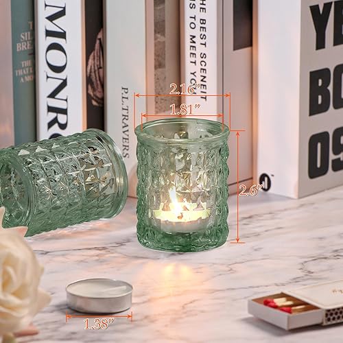 Azuritek Lot de 12 photophores en verre vert avec motif losanges pour centres de table pour mariages, fêtes prénatales, cadeaux de fête, remises de diplômes, Noël, décoration de la maison - Nail Gallerys