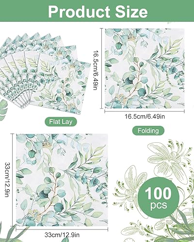 Serviette Papier,Lot de 100 Serviette de Table Papier Serviette de Table Vert Sauge Papier Eucalyptus Serviette Papier 3 Plis pour Décoration de Table Vintage Mariage Garden Parties 33x33 cm - Nail Gallerys