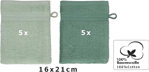 Betz Lot de 10 Gants de Toilette Premium 100% Coton Taille 16x21 cm Vert Foin - Vert Sapin - Nail Gallerys