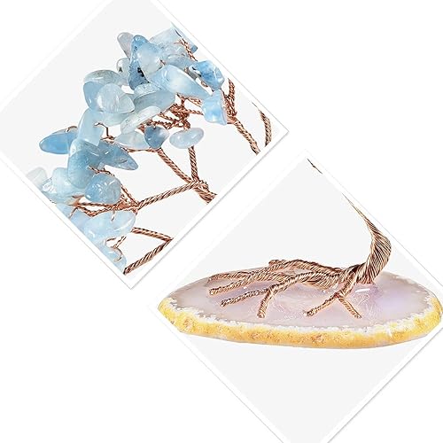 Nupuyai 7.6cm Chakras Pierres Naturelles Arbre d'argent sur Base de Tranches d'agate, Arbre de Vie Reiki Feng Shui Cristal Cadeau de Mariage et Décor de Bureau à Domicile pour la Bonne Chance - Nail Gallerys