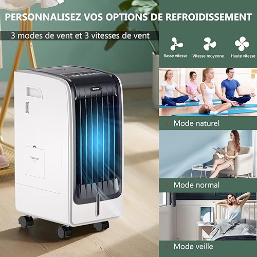 RELAX4LIFE Refroidisseur d'air Portable 3-en-1 avec Minuterie, 3 Mode de Vent, 65 W Ventilateur Mobile Roue universelle avec Réservoir d'Eau de 7L pour Bureau, Maison - Nail Gallerys