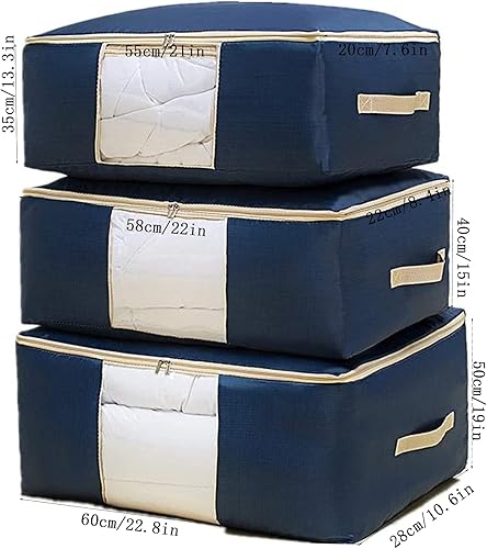 3 Pièces Sous Le Lit Sac de Rangement, Sac de Rangement Pliant Anti-Poussière, Différentes Tailles Oxford Organizer Sac Souple avec Zip et la Fenêtre pour Ranger Les vêtements Couettes Literie Blanket - Nail Gallerys