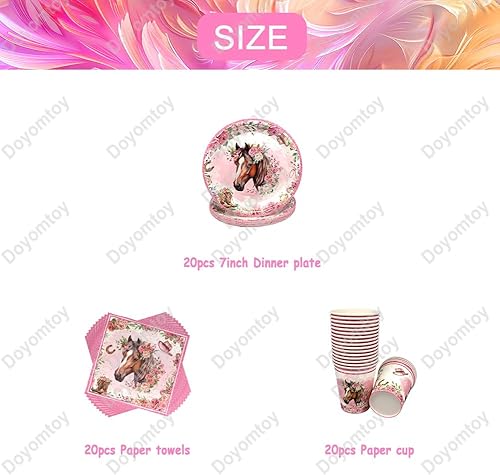 Vaisselle de Fête Chevaux Anniversaire,Doyomtoy Chevaux Vaisselle Papier Set Assiettes en Papier Serviettes Tasses pour Chevaux Western Cowgirl Décorations Fête d'Anniversaire 20 personnes - Nail Gallerys