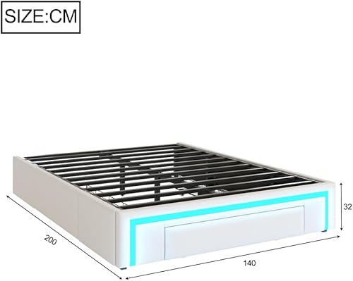 Zubaliya Lit Coffre 160x200 avec tiroirs et Bande Lumineuse LED,Cadre de lit Adulte 160x200 en Similicuir,lit 2 Personnes LED avec Rangement,sans tête de lit,Lattes métalliques,Gris - Nail Gallerys
