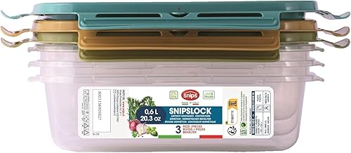 Snips, SnipsLock MIXCOLOR, Set de 3 Contenants pour Aliments, 3 x 0,60 LT, Rectangulaire, 18,4 x 13,8 x 8 cm, Fabriqué en Italie - Nail Gallerys