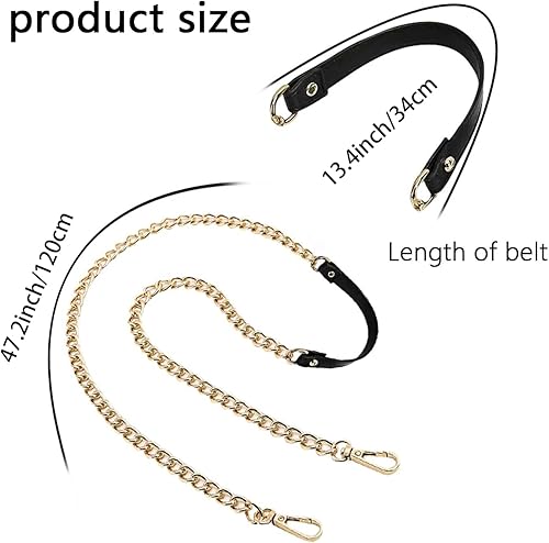 JINXAIN Sangle de Chaîne en Cuir PU 120cm Chaîne de Sac à Main Sangles de Remplacement Le Noir Chaîne de Sangles en Cuir Peut Etre Utilisé pour les Portefeuilles, Sacs à Main, Sacs à Dos(Or) - Nail Gallerys