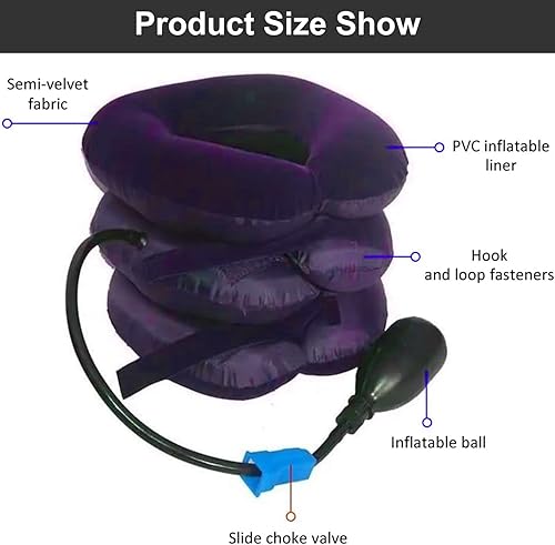 Coussin Massant de Traction Cervicale,Traction Cervicale Dispositif,Coussin de Nuque Gonflable Réglable,Traction Cervicale Gonflable,Appareil de Traction Cervicale,pour la Maison,le Bureau (Violet) - Nail Gallerys