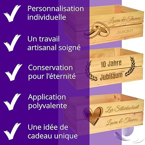 CHICCIE Boîte en bois avec texte personnalisable - Boîte à souvenirs gravée pour mariage, fiançailles, anniversaire de mariage - Nail Gallerys