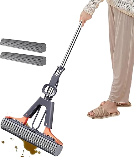 Bkljkf Manche Réglable De 110 Cm Balai Lave Sol avec 2 Têtes Eponge PVA Réutilisables, Balai Éponge Absorbant, Balai Lave Sol, Serpillière Éponge, Vadrouille À Presser, pour Sols Bois, Stratifiés - Nail Gallerys