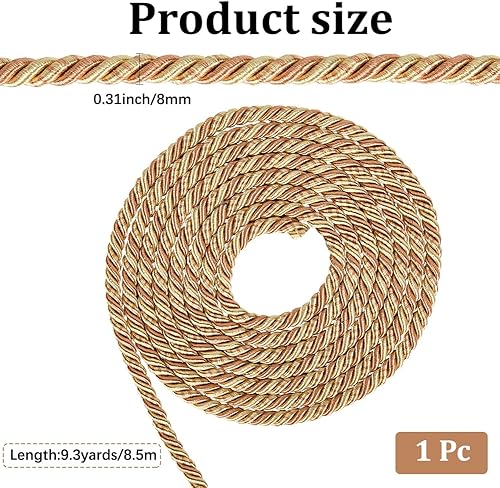 CABODYALS Cordon Décoratif Tressé en Soie et Polyester 9.3 m 8mm Rouge et Doré pour Décoration D'Intérieur Embrasses de Rideaux Tapisserie Remise de Diplôme Bricolage - Nail Gallerys