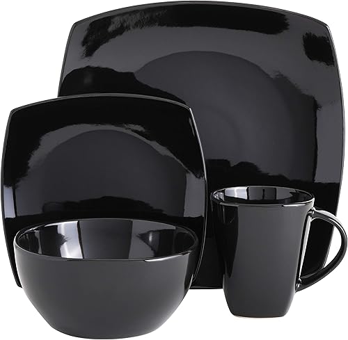 Service de vaisselle en grès Gibson Soho Lounge Square avec glaçure réactive, service pour 4 personnes (16 pièces), Eclipse - Nail Gallerys