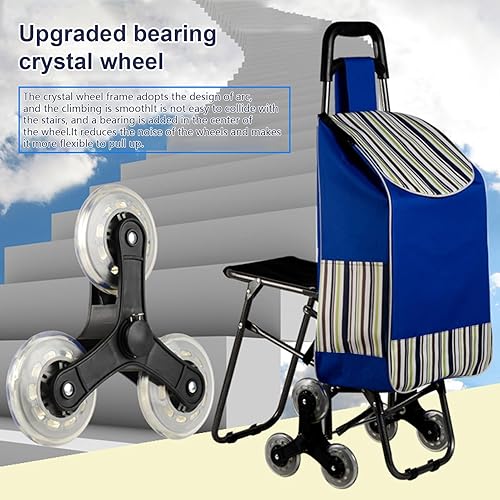 mufsceku Chariot de Courses Pliable sur 6 Roues, Chariot Utilitaire Pliable avec siège et Trois Roues, poignée Ergonomique, Camion de Courses Robuste, Chariot d'épicerie pour Voyage, Bureau Bleu - Nail Gallerys