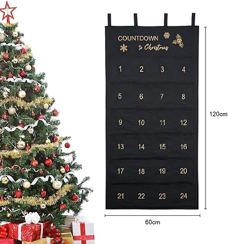 Calendrier de l'Avent 2024 Calendrier Avent Tissu, Calendrier de l'Avent à Remplir, avec 24 Poches calendrier de l'Avent à suspendre pour Décorations de Noël Compte à Rebours - Nail Gallerys