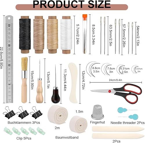 Kit d'outils de reliure de livre 41 pièces - Kit de couture pour cuir - Outils de couture pour cuir - Kit de reliure de livre - Outils de démarrage avec cordon de serrage - Fil ciré - Poinçon - Pour - Nail Gallerys