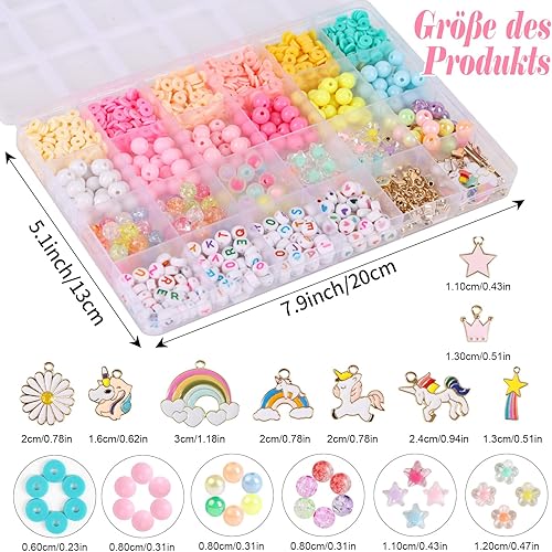 LOMIMOS Lot de 1500 perles en 24 couleurs avec lettres de l'alphabet et outils dans l'organisateur pour la fabrication de bijoux, bracelets, colliers, artisanat - Nail Gallerys