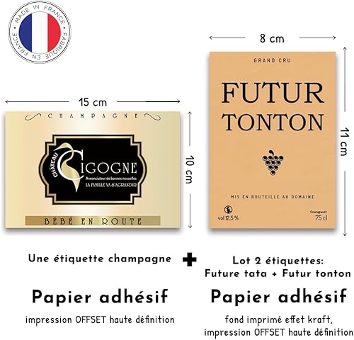 Lot de 3 étiquettes pour bouteilles pour annonce de grossesse originale : étiquette vin futur tonton + future tata + étiquette champagne bébé en route - Nail Gallerys