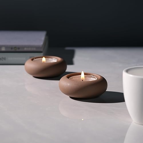 ICNBUYS Lot de 2 photophores décoratifs faits à la main en ciment esthétique et terreux - Blanc - Diamètre : 6,6 cm - Nail Gallerys