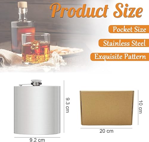 Flasque de 177 ml pour homme, flasque à whisky en acier inoxydable anti-fuite avec entonnoir pratique, motif drapeau classique, présentée dans une boîte pour alcool, escalade, bar, fête (argent) - Nail Gallerys