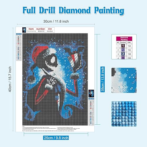 NAIMOER No?l Peinture Diamant Adulte, Diamond Painting Cauchemar Complet, Diamond Painting Animé Kit Enfants Diamant Strass Point de Croix Cristal Painting pour Murale Décor 30x40cm - Nail Gallerys