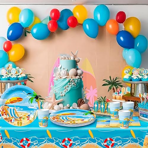 Vaisselle de Fète Sur la Plage D'été,Assiette Anniversaire la Plage D'été Set-Assiette la Plage D'éTé Gobelet Serviettes Nappe etc Fournitures de Fête Sur la Plage, pour 20 Invités - Nail Gallerys