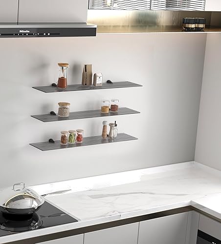 Euro Tische Étagère murale en verre de 60 cm pour salle de bain, étagère de douche en verre gris striée, avec verre de sécurité ESG de 6 mm et supports en métal (verre gris rainuré) - Nail Gallerys