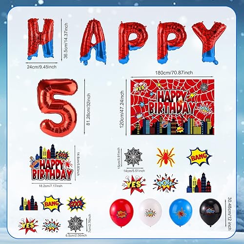 Décorations Fête d'Anniversaire Araignée, Compris Ballons Latex Joyeux Anniversaire et Ballon Numéroté Décorations Gâteaux Suspendues Tourbillons Fête d'Anniversaire Cadeaux(Numéro 5) - Nail Gallerys