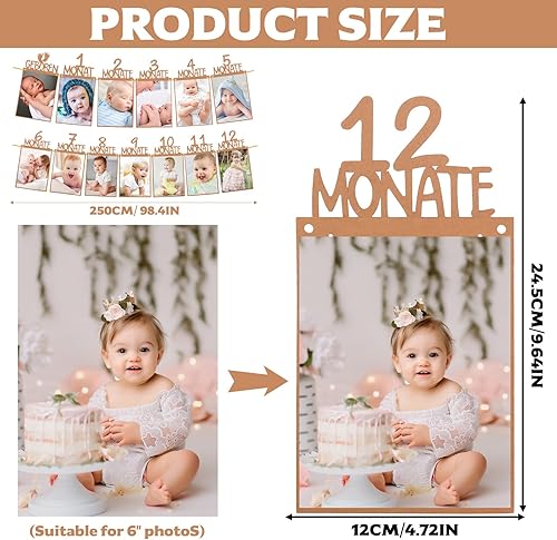 MeiHongJiaYe Bannière Photo 1er Anniversaire Bébé 1 à 12 Mois, Décoration Murale Suspendue, Guirlande Photo pour Fête 1 An, Décoration Baptême Garçon/Fille (Marron) - Nail Gallerys