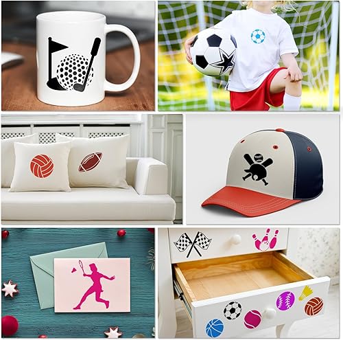 JSRQT 25 Pièces Pochoirs de Balle de Sport, Modèles de Pochoirs de Football Basket-ball Volley-ball Baseball Stencils, Pochoirs Réutilisables en Plastique pour Journal Bois Mur Toile DIY Craft, 5 Inch - Nail Gallerys
