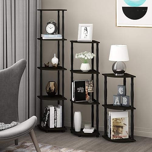 Furinno Turn Étagère Polyvalente à 5 Niveaux pour Présentoir d'Angle avec Tubes Classiques, Expresso, Bois, Espresso/Noir, One Size - Nail Gallerys