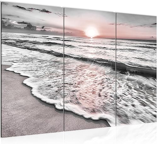 Runa Art Le Coucher Du Soleil Plage Peinture Tableau Salon XXL Beige Bleu Mer 120 x 80 cm 3 Parties Decoration Murale 023731a - Nail Gallerys