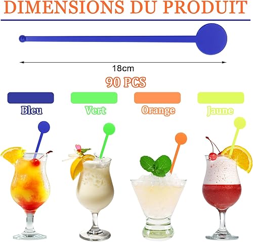 Scettar 90PCS Touillettes Cocktail Reutilisable(Quatre Couleurs),18 cm Agitateur Cocktail Acrylique Réutilisables,pour Cocktails, Café, Jus de Fruits - Nail Gallerys