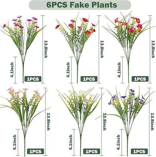 6 Fleurs Artificielles d'Extérieu Colorées Plante Deco Exterieur Jardin aux UV pour l'Extérieur Bouquets de Fleurs Séchées en Plastique Convient pour Mariage Décoration de Jardin - Nail Gallerys