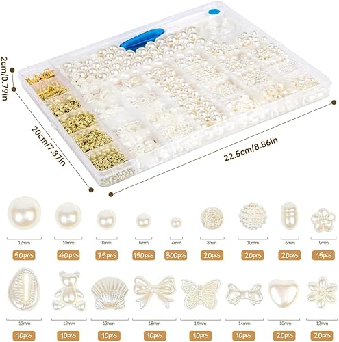 Lot de 1173 perles blanches à enfiler pour adultes - 18 styles de bijoux - Pour loisirs créatifs - Cadeaux pour filles - Idées cadeaux pour bracelets, fêtes d'enfants, anniversaires, fêtes - Nail Gallerys