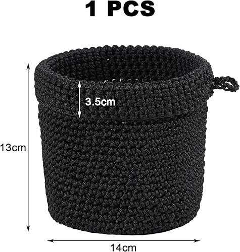 1 Pcs Paniers de Rangement Noir,Panier de Rangement Rond Tissé à La Main,Organisateur Tressé Naturel,Fabriqué En Fil De Soie Glacée,Fabrication Artisanale,Pliable,pour Recevoir Jouets,Décor Maison - Nail Gallerys