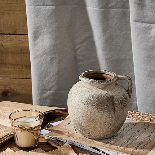 PORCER Vase en céramique antique de 24 cm, vase en terre cuite avec poignée, décoration bohème, vase rustique pour décoration d'intérieur, salon, entrée, mariage – Design vieilli, gris - Nail Gallerys