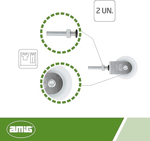 Amig - Poulie en Acier avec Rouleau pour étendoir de Linge Ø 39 mm | avec vis de Fixation | Fabriqué en Acier - Nail Gallerys