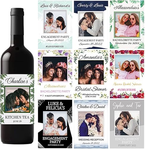 Autocollants de vin d'impression personnalisés avec photo, décor de fête de fiançailles de mariage,etiquette bouteille personnalisable,20 pièces (4,9 x 12.7cm) - Nail Gallerys