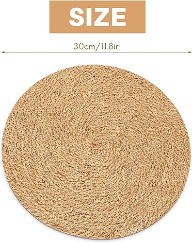 LENXICO Lot de 6 sets de table ronds tressés avec 6 tapis chauds naturels faits à la main 11,8 résistants à la chaleur - Nail Gallerys
