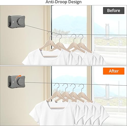 QWORK® Corde à Linge Rétractable, Corde à Linge Murale, Extensible 5.1 M avec Ligne en Acier Inoxydable, pour Intérieur et Extérieur, Gris - Nail Gallerys