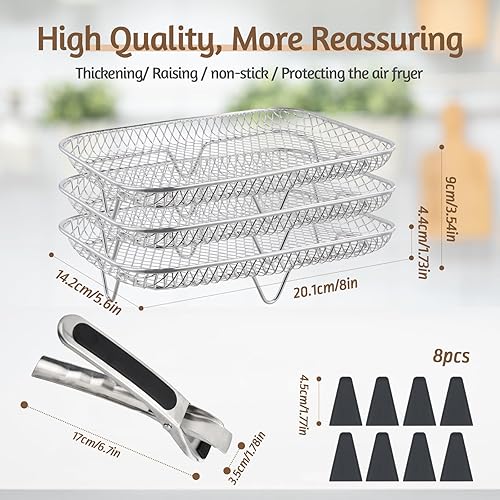 Mapille Grille de Cuisson 3 Niveaux en Acier Inoxydable pour Friteuse à Air, Accessoires Air Fryer Compatible avec Ninja AF300EU/AF400EU/Cookwise, Idéal pour Frites, Viande, Légumes - Nail Gallerys