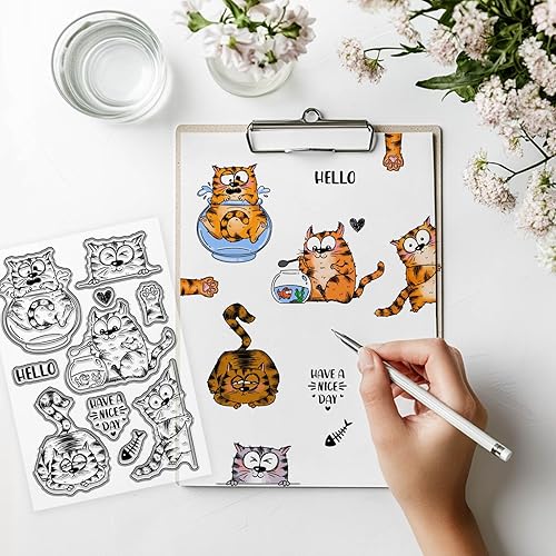 GLOBLELAND Tampons Transparents en Silicone Motif Chats Animés pour Cartes Motifs Animaux Salutations Scrapbooking Gaufrage Album Photo Décoration - Nail Gallerys