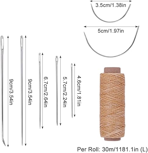 Kit d'aiguilles pour cuir à la main, 3 rouleaux de fil ciré, aiguilles à cuir, outil pour cuir à la main avec foret alêne et fil de cire, kit de couture pour tapis, canapé, voile, chaussures, couture - Nail Gallerys