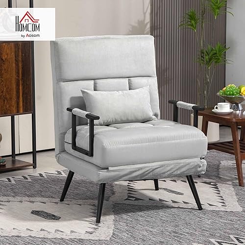 HOMCOM Canapé lit Convertible 1 Place Fauteuil de Salon 3 en 1 Dossier inclinable 5 Positions, accoudoirs et Coussin, Effet Velours, Gris - Nail Gallerys