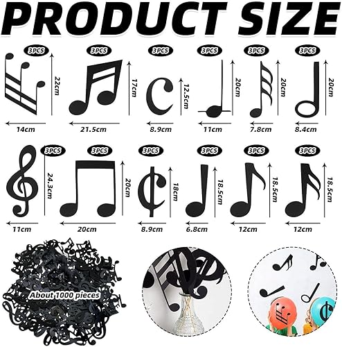 3 Ensembles D'Autocollants Muraux Avec Symboles De Musique, 1 Paquet De Confettis Décoratifs, Décorations De Fête Musicale, Décorations De Fête Chantante, Décorations D'Anniversaire Musicales - Nail Gallerys