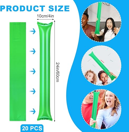 OUDQFCJ Lot de 20 bâtons gonflables en Plastique pour l'animation et Les événements Sportifs. Bruyant Cheerleading Sticks. (10 Paires) (Vert) - Nail Gallerys