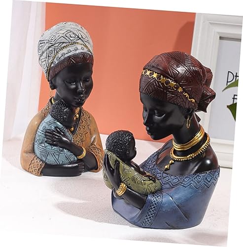 Artibetter Noir Ornements Figurine Décor De Bureau Résine Artisanat Dame Famille Africaine Ornement Sculpture Statue Femme Miss - Nail Gallerys
