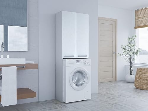 ADGO Pola DD Armoire pour Machine à Laver Blanc - Étagère au-Dessus de Lave-Linge - Meuble de Salle de Bain - Nail Gallerys