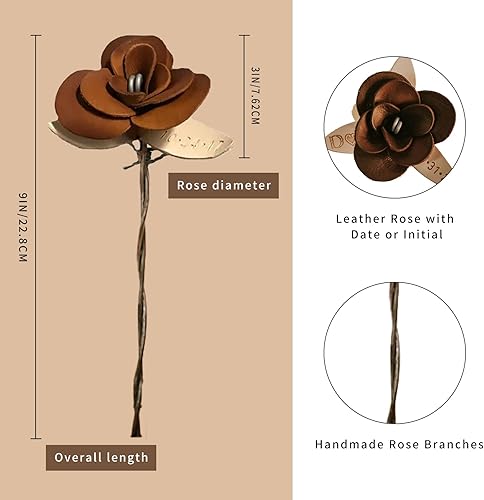 UIDMEN Rose en cuir personnalisée avec date ou initiale, rose en cuir pour elle/lui, 3ème année pour maman, cadeau de fleurs éternelles pour petite amie, sœur, épouse, grand-mère - Nail Gallerys