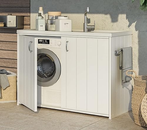 Negrari 5008PAM Meuble Couvre-Machine à Laver et lavabo réversible, résine d'extérieur, Blanc, PVC, Medium - Nail Gallerys