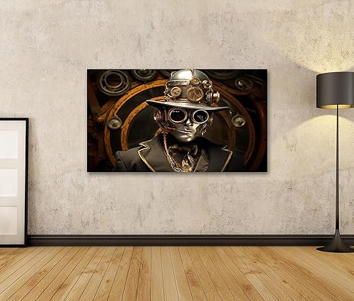 islandburner Tableau sur toile robot steampunk personnage fictif porte un chapeau vintage élégant costume images murales poster - Nail Gallerys